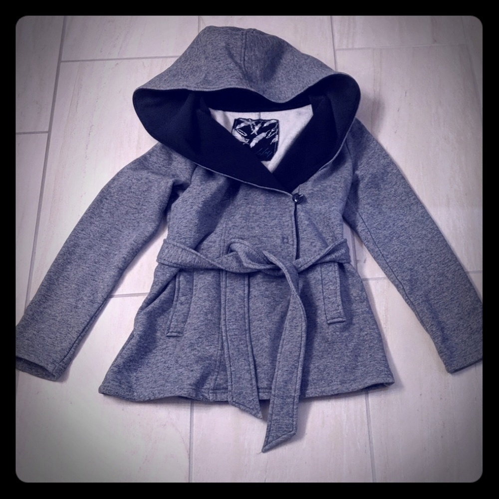 Sebby gray wrap coat with belt and hood Medium